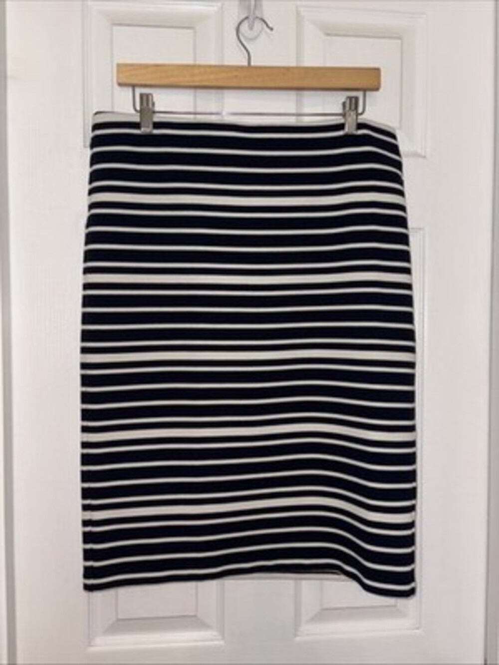 Loft Womens Large Pencil Skirt Navy White Stripe Pull On Knee Length Nautical, s